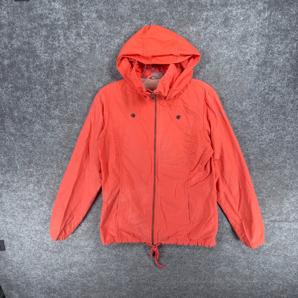 Columbia Women's S Orange Hooded Windbreaker Jacket Full Zip Cotton Nylon Lined